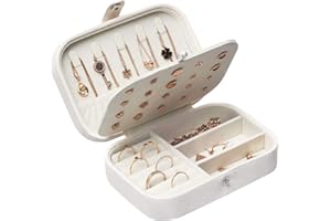 Lrikas Joyero Pequeño Joyero Viaje Joyeros Mujer Pequeña Joyero Jewelry Organizer para Anillos, Aretes, Pendientes, Pulseras y Collares (Blanco)