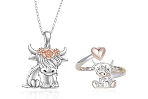 LSYYSL 1 Cow Ring and 1 Cow Necklace, Cute Animal Jewelry, Adjustable Jewelry, Creative Styling Jewelry