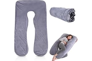 LEKEFETO Federa per cuscino gravidanza, a forma di U, in cotone rimovibile, a forma di U, per adulti, lavabile in lavatrice, 140 x 80 cm, colore grigio