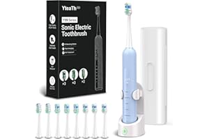 ‎YTEATH PRO Elektrische Zahnbürste, Schallzahnbürste für Erwachsene und Kinder, Electric Toothbrush mit 5 Putzmodi 3 Intensitätsstufen Integrierter Timer und 8 Zahnbürstenköpfen, Reiseetui, Hellblau