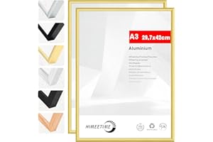 HIMEETIME® 2x Marco de fotos A3 29.7x42cm Aluminio Dorado marcos cuadros，Para Decoración de Pared y Decoración Hogar marco A3 Grandes para Pósters
