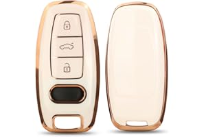 Juttzzei Audi Autoschlüssel Hülle für Audi A6 A7 A8 RS6 E-Tron S6 RS6 RS7 S7 Q7 SQ7 Q8 SQ8 A6L A8L Schlüsselhülle, Audi A8 Schlüssel Hülle, TPU Silikon Audi A6 Schlüsselhülle-3 Tasten(Weiß)
