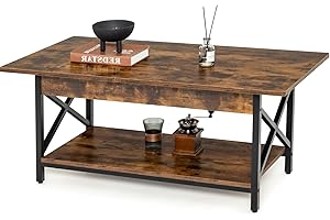 LIFEZEAL Tavolino da Salotto, Tavolino Basso a 2 Ripiani, Tavolino da Caffè, Tavolino da Divano, in Legno, Teliao in Acciaio, Barre Rinforzate a X, per Soggiorno, 110x60x48 cm, Max 125kg, Marrone