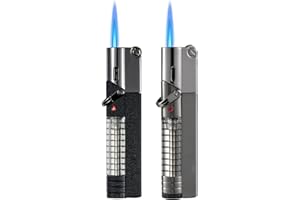 Ultraray Briquet tempête (Un Ensemble de 2), Briquet à Flammes Jet Butane Rechargeable, Flamme constante, Niveau de gaz Visible, Flamme réglable, Cadeau pour Hommes