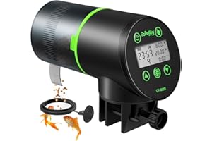 Papettly Mangiatoia Automatica Acquario - Distributore Automatico Cibo Pesci con Display LCD, Mangiatoia Pesci Resistente all'Umidità con Timer, 2 Batterie AAA e Anello per Alimentazione Pesci (Nero)