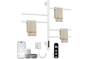 SKYLYZH Badheizkörper Elektrisch 415x680mm 85W 180° Drehung Handtuchheizkörper Elektrisch Weiß Handtuchheizkörper Heizkörper Bad Badheizkörper Handtuchhalter mit Timer und Thermostat-G63 WiFi White