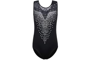 ZNYUNE Fille Justaucorps Gymnastique Classique sans Manches avec Paillettes