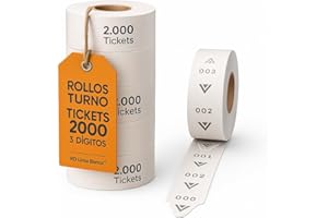 LB LINEA BLANCA RO Linea Blanca ® Pack 5 Rollos de 2000 Tickets de 3 Dígitos modelo 1G CYPU 5D0U en Color Blanco Fabricado en España Compatible con Expendores de Turno