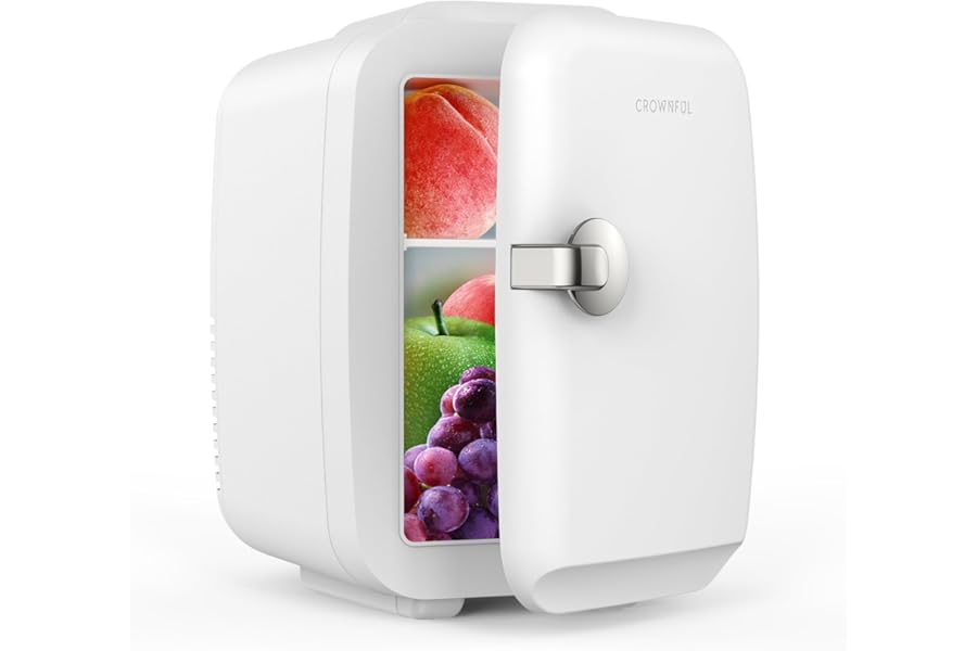 CROWNFUL Mini Fridge, 4 Liter 6 Can Portable Cooler and Warmer, Personal Fridge for Skin Care, Cosmetics, Food, Great for Bedroom, Office, Car, Dorm, ETL Listed (White)