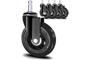 Velway 5 sztuk uniwersalnych kółek do krzeseł biurowych, 11 x 22 mm, kółka do krzeseł obrotowych, ciche, gumowe, kółka zapasowe, czarne