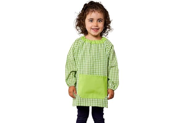 KLOTTZ Tablier Blouse sans Boutons pour Enfants à Carreaux. Puor l'école e travaux manuels.
