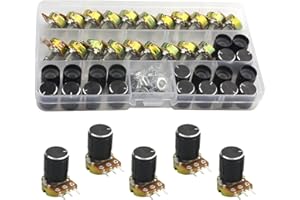 WMYCONGCONG 20 PCS B10K 10K Ohm Knurled Shaft Linear Rotary Taper Potentiometer with Black Knob(WH148) Kit