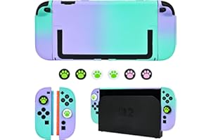DLseego Coque pour Switch 2 2025,Dockable Couleur Dur Protecteur PC Housse avec 2 Poignées Cover et 6PCS Capuchons Joystick,Violet+Vert