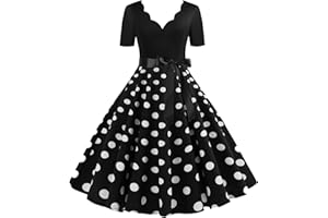 Yming Damen Vintage Sommerkleider Audrey Hepburn Kleid Elegantes Musterdrucken Kleid mit Gürtel