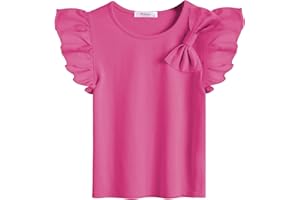 Arshiner Filles T-Shirts Nœud Papillon Coton Courtes Manches Enfants Tops Été Mode Loisirs T Chemise pour Les Filles 4-13 Ans