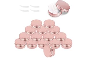 YUE QIN 15 Pièces Echantillon Vide 10ml Pots en Aluminium Contenant Cosmetique Vide Petite Boite Metal Ronde Voyage Rondes avec Mini Spatule pour Maquillage, Crème, Baume à Lèvres(Or Rose)