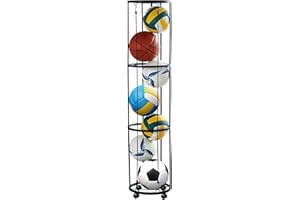 Aolawco 3 Tier Ballständer mit Rollen Sparende Abnehmbare Stehend Ballhalter, Garage Ball Aufbewahrung Sports Storage für Volleyball Fußball Basketball Ballhalterung Wand Storage (Schwarz)