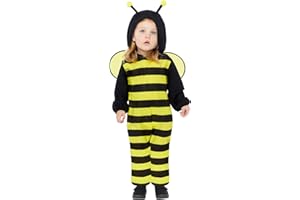 Amscan 9919073 - Unisex Fleece Bee Onesie Babies Hooded Romper with Headpiece Fancy Dress Costume Size: 3-6m