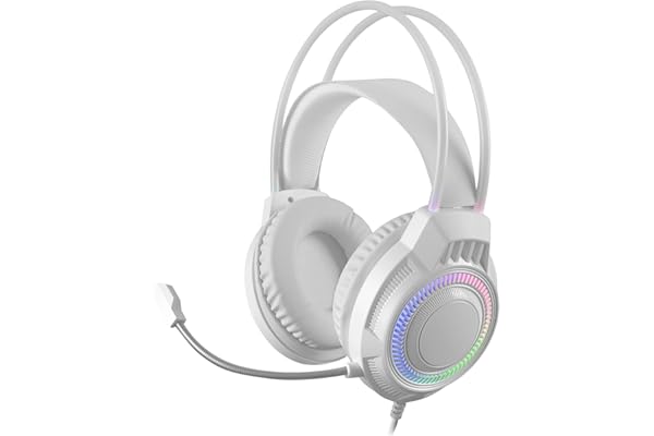 Mars Gaming MH124, Auriculares Gaming FRGB Rainbow, Diseño Ergonómico, Micrófono Flexible, Control de Volumen, Windows, Linux, Mac, PS4, PS5, Xbox One, Xbox Series X|S, Switch, Switch 2, Blanco