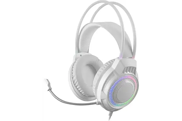 Mars Gaming MH124, Auriculares Gaming FRGB Rainbow, Diseño Ergonómico, Micrófono Flexible, Control de Volumen, Windows, Linux, Mac, PS4, PS5, Xbox One, Xbox Series X|S, Switch, Switch 2, Blanco