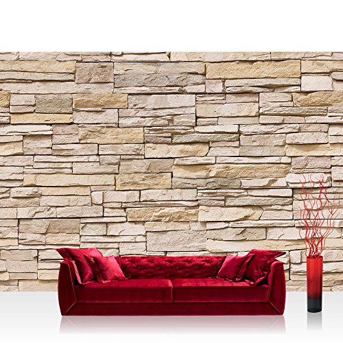 Vlies Fototapete 200x140 cm PREMIUM PLUS Wand Foto Tapete Wand Bild Vliestapete - ASIAN STONE WALL - BEIGE - Steintapete Wandbild Steinwand Steintapete Asia Stone Asien - no. 129