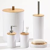 5 Par&ccedil;a Yuvarlak Banyo Seti, Bambu Kapaklı, Beyaz, Hacim: 7 litre