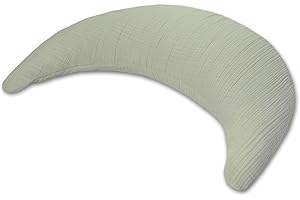 ‎THERALINE Theraline Musselinmond inkl. Bezug aus 100% Baumwolle, Stillkissen, Bauchstützkissen, Kuschelkissen, Reisekissen (Salbei)