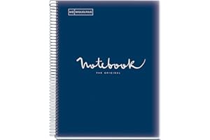 Miquelrius - Notizbuch A4 Notebook Emotions, 120 Blatt 90 g/m², Raster 5 x 5 mm, 5 Farbige Streifen, Mikroperforierte Spirale, Polypropyleneinband, Marineblau