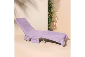 Brentfords Sun Lounger Towels with Pockets, Large Beach Towel in a Bag Sunlounger Holiday Accessories Swimming Pool Quick Dry Sunbed Towel, 215 x 75cm, Purple