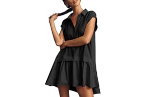 Fisoew Damen-Sommer-Sweatshirt-Kleid, kurzärmelig, V-Ausschnitt, lässig, übergroßes Patchwork-Miniklei