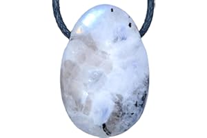 Lebensquelle Plus Tęczowy kamień księżycowy wisiorek w kształcie kropli, nawiercony kamień bębnowy z bawełnianą tasiemką, wysokiej jakości wisiorek z kamienia szlachetnego, Kamień półszlachetny