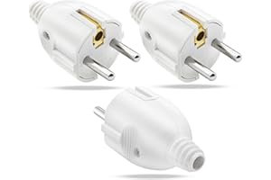 OBLLEMN Schuko Stecker 3 Stück Stecker 250 V 10/16A mit Knickschutz, Schuko Stecker mit Zugentlastung, Wasserdicht Stromstecker Schutzkontaktstecker Schutzkontakt Stecker