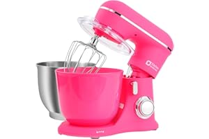 Kitchen in the box Impastatrice Planetaria，2 Ciotole 4.5 L+5 L Impastatrice Professionale, 10 Velocità con Uncino impastatore, Mescolatore, Frusta sbattitric, 1300W (Rosa Scuro)