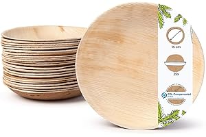 BIOZOYG 25x assiettes en feuille de palmier Ø 15 cm - Assiettes jetables compostables et naturelles - Vaisselle de fête ronde