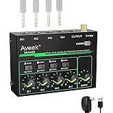 Aveek 4-Kanal Kleinmischpult, Mini 4 Stereo Audio Mixer, rauscharm für präzises Submixing, 1/4’’ TRS Ein-/Ausgang Ideal für M