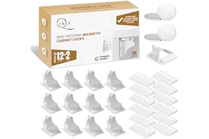Q Lines® Magnetic Cupboard Locks for Children (12 Locks + 2 Keys) – Baby Safety Cabinet Locks for Kitchen, Drawers & Cupboards – Adhesive Childproof Locks with Optional Screws