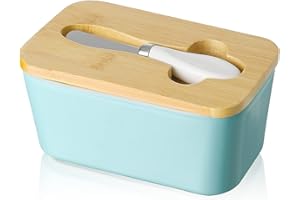 Candiicap Beurrier en Porcelaine, Boîte à Beurre avec Couvercle et Couteau à Beurre, Conteneur de Beurre avec Bague d'Étanchéité en Silicone pour Tous Les Types de Beurre (Bleu Mat)
