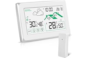 HAOYAO Station Meteo Interieur Exterieur Sans Fil, Thermomètre Numérique Hygromètre Station Météo Écran LCD avec Rétroéclairage, Prévisions Météorologiques Automatiques 12/24 Heures, pour Bureau, Maison