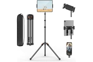XXZU 182CM Tablet Halterung Stativ, Tablet Ständer 360 ° Drehbar Handy Stativ Höhenverstellbar Tablet Bodenständer Klappbarer Tablet Halter zum Ansehen/Live-Streamen Kompatibel mit Tablet-Telefon
