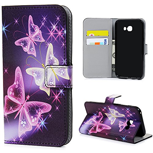 Badalink für Samsung Galaxy A3 2017 Case Hülle für Samsung Galaxy A3(2017)/A320F (4.7″) – Cover Flip Tasche mit Kartenfach und Ständerfunktion in Schmetterling Butterfly Muster Lila Design + 1x Anti Staub Schutz Stöpsel + 1x Eingabestift Stylus Touch Pen - 8