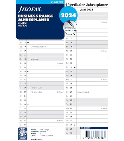 thumbnail image 2 of Filofax A5 Vertical Year Planner Refill - 2025, Cotton Cream Paper, Fold-Out Calendar For Organizers & Diaries 2 of 13