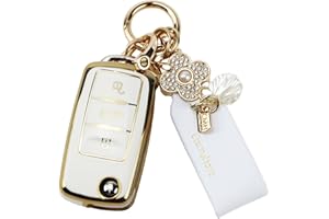 Anevios Autoschlüssel Hülle mit Schlüsselanhänger 3 Tasten TUP Kompatibel für VW Golf 5 6 Polo Touran Touareg Passat Skoda Seat MK6 Schlüsselhülle Autoschlüssel Cover Schutzhülle (Weiß)