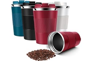 HONGTELLOR Termo Cafe, Taza Termica 380ml Tazas de Cafe, Taza Termo Cafe para Llevar acero inox sin BPA, Vaso Termico Café y Té a Prueba de Fugas, para Café Frío y Caliente, Leche y Té(Rojo)