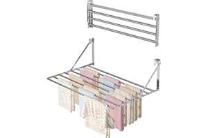 Innotic Séchoir à Linge Mural Pliable de 80 cm - Résistant à la Rouille - avec 8 Barres - Grand Espace - Peu encombrant - pour l'extérieur, la Salle de Bain, Le Balcon, la buanderie - Argenté