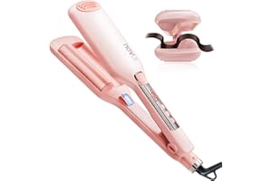 NOVUS Wave Curling Iron Anti-Scald Hair Waver, 2 Barrel Ionic Wavy Hair Crimper for Women, 1.1in/28MM Rapid Heating Curling Wand, Curling Iron Culer with Wide Deep Waves