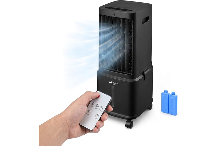 Avilia - Portable Cooler Without Evaporative Tube 8.5L – Remote Control, Timer 7h, 3 Vel. | Air Cooler and Humidifier 80W, LED Touch Display, 4 Wheels, <65dB, 26.5×27.8×58.5