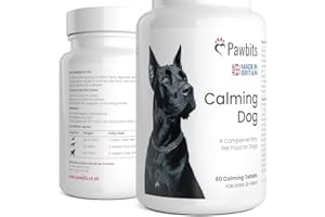 Pawbits 60 Calming Tablets Supplement for Anxious & Hyperactive Dogs Calms Relaxes & Non-Sedative Dog Calming Tablets Fireworks, Behavioural Issues, Travel & Vet Visits Natural Calm Aid (60 Tablets)