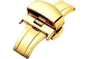 BINLUN Fibbia Deployante in Acciaio Inossidabile per Cinturini in Pelle o Gomma Chiusura a Farfalla Lucidata Oro/Oro Rosa/Argento/Nero (12mm, 14mm, 16mm, 18mm, 20mm, 22mm)