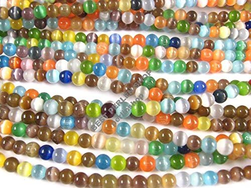 Cat's Eye Pearls 4 mm, 1 Strand, Cat Eyes, A Grade Semi-Precious Stone Pearl, Colourful Mix Colours