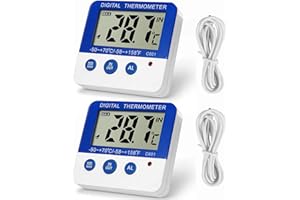 Fridge Freezer Thermometer Max/Min Memory GXSTWU High & Low Temperature Alarms Settings with LED Indicator Digital Refrigerator Thermometer with Magnetic,Stander Blue 2pack